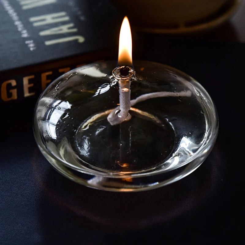 Oblate Transparent Glass Oil Lamp