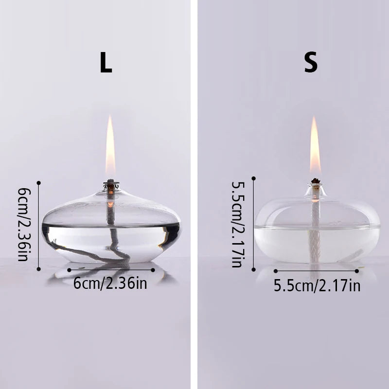 Oblate Transparent Glass Oil Lamp