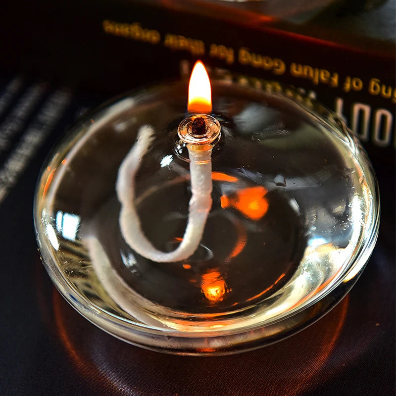 Oblate Transparent Glass Oil Lamp