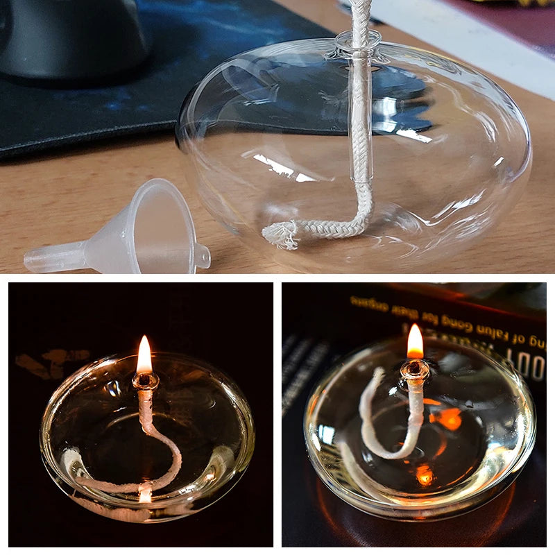 Oblate Transparent Glass Oil Lamp